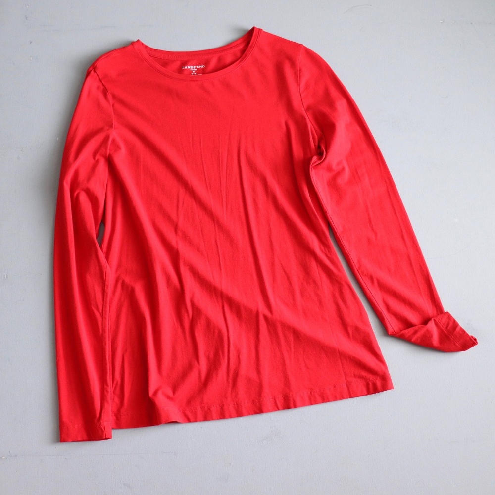 Size M 10-12 Red Long Sleeve Lands End Shirt